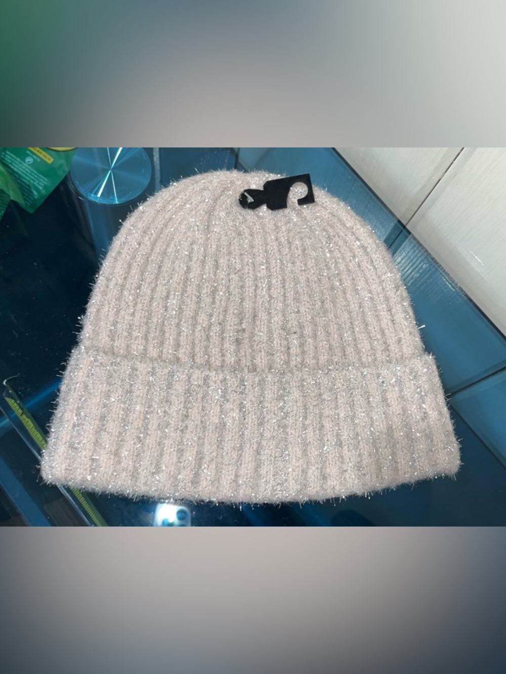 Kate Spade ♠️ Tinsel Knit Beanie in English Rose Winter Hat Pink Metallic NWT - Picture 6 of 8